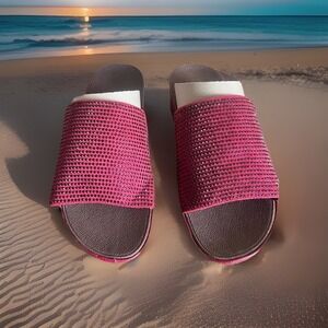 New FITFLOP GINNY GLITZ CRYSTAL POOL SLIDE SANDALS BLACK SIZE 9 Rhinestone